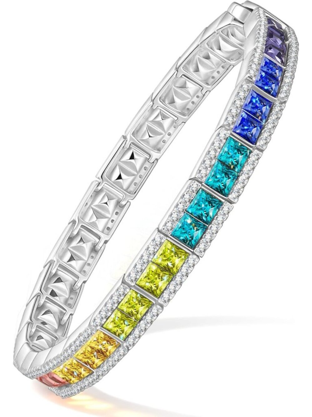 Vibrant Handcrafted Rainbow Tennis Bracelet with Sparkling Swarovski Crystals